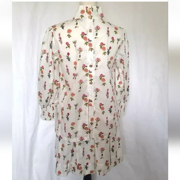 New Buru Designer Floral Bouquet Smocked Waist Mini Skirt Blouse Set Small - Picture 5 of 9